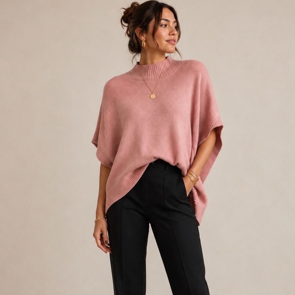 Isaac Mizrahi Live! Pink 100% Cashmere Poncho Sweater M/L